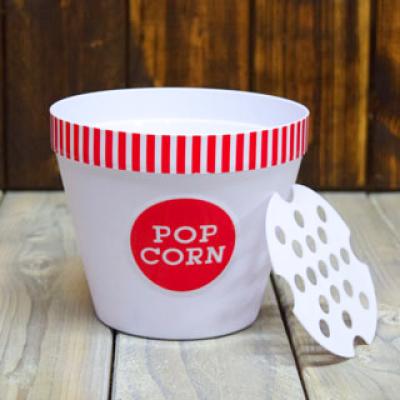 Large Red Striped Rim Popcorn Bowl