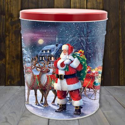 Santa with Reindeer 3 Gal Popcorn Tin